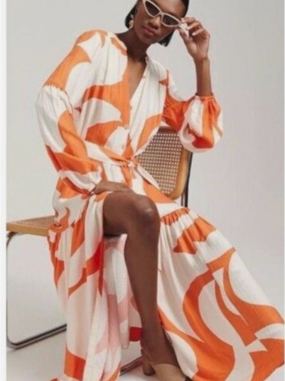 Anthropologie Orange & Cream Abstract Maxi Dress - Picture 2 of 4